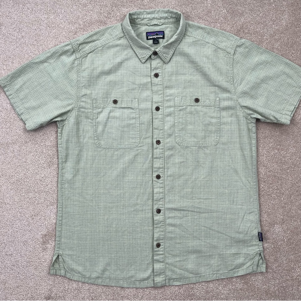 Patagonia Shirt Adult Large Green Button Up Check Organic Cotton Preppy Men